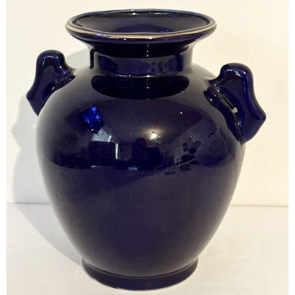 Vintage Japanese Pheasant Cobalt‎ Blue Vase Floral 6.75” Decor Collectible ￼